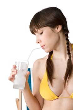 Beach - Woman in bikini with cold drink
