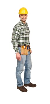 positive handyman smiling