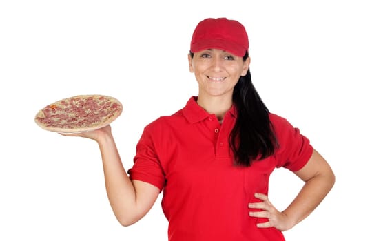 Delivery woman of pizza