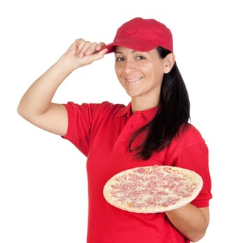 Delivery woman of pizza