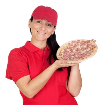 Delivery woman of pizza