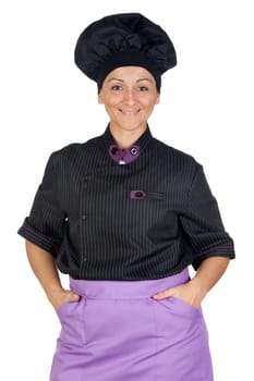 Pretty cook woman with black uniform