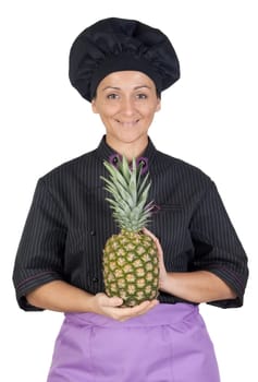 Pretty cook woman with pineapple