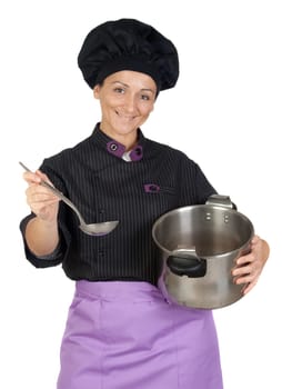 Pretty cook woman with big pot