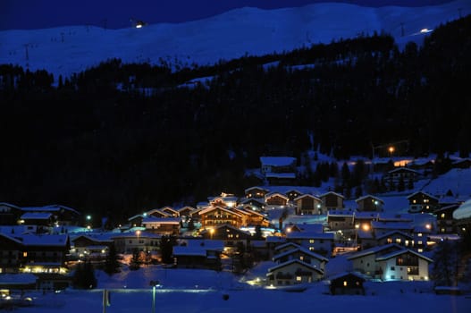 Ski village night scenario