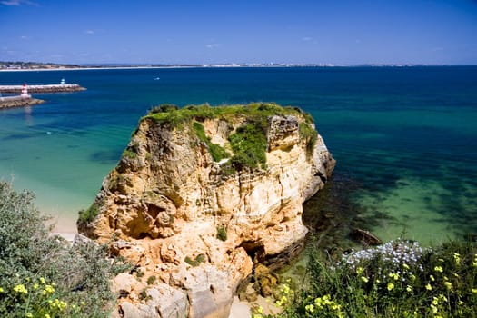 Sandy beach with rocks in Lagos,Algarve