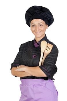 Pretty cook woman with black uniform