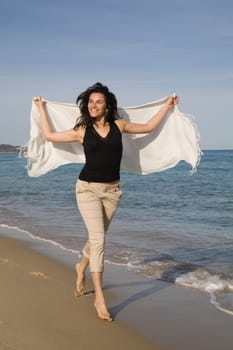 Woman running on the beach