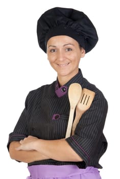 Pretty cook woman with black uniform