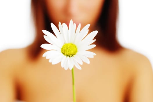Beautiful Woman Holding a Flower