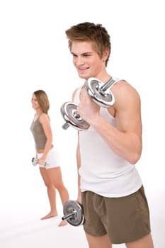 Fitness - happy couple with weights