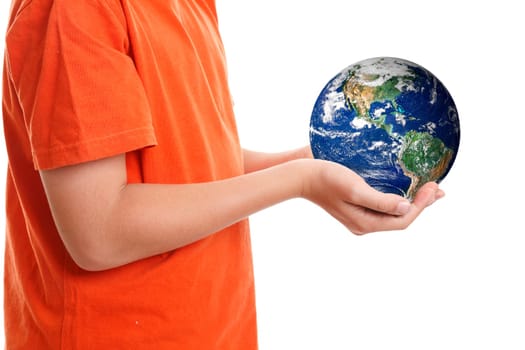 Hands cupping holding our planet Earth
