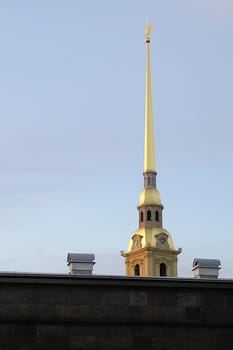 Peter Paul Fortress Wall and Cathedral in Saint Petersburg, Russia.
