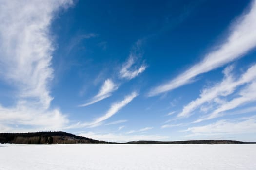 Epprechtstein in the Fichtelgebirge with feather clouds in the blue sky