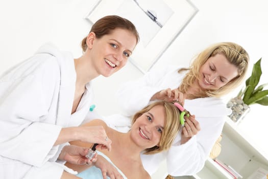 Three girlfriends enjoy wellness