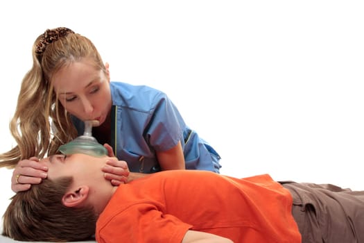 Nurse using resuscitation mask