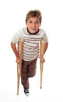Injured child using crutches