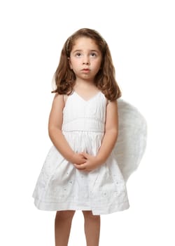 Little angel child serenely looking to heaven