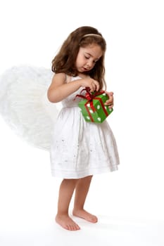 Angel  child with Christmas present