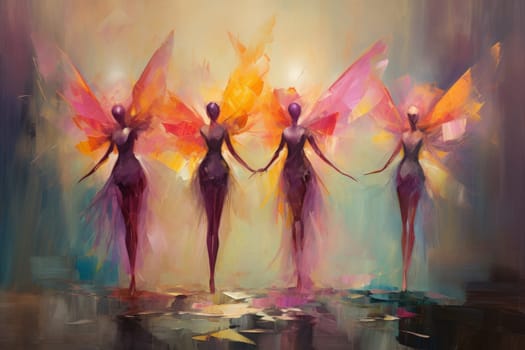 In a mystical realm filled with enchantment and wonder, luminescent fairies gracefully dance through the air, their iridescent wings shimmering with a kaleidoscope of colors.