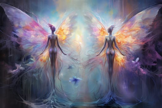 In a mystical realm filled with enchantment and wonder, luminescent fairies gracefully dance through the air, their iridescent wings shimmering with a kaleidoscope of colors.