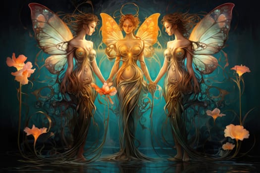 In a mystical realm filled with enchantment and wonder, luminescent fairies gracefully dance through the air, their iridescent wings shimmering with a kaleidoscope of colors.