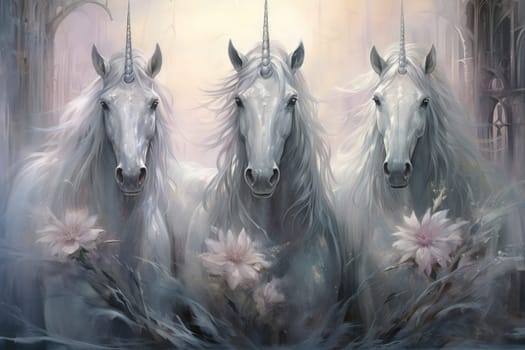 Stunning mythical creatures with majestic presence and shimmering silver horns.