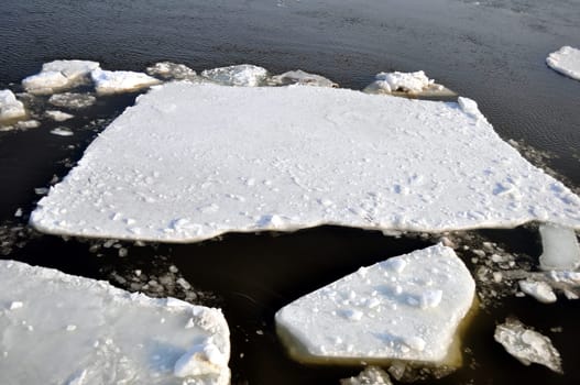 Ice blocks in river