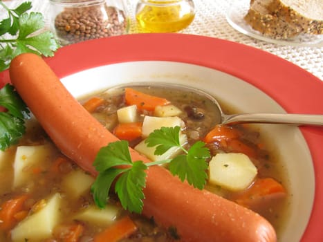 Lentil soup with Viennese sausages