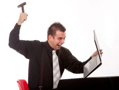 Businessman destroying his PC