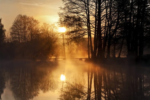 The lake rests quietly ..
