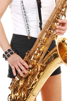 Chinese girl playing the saxophone.
