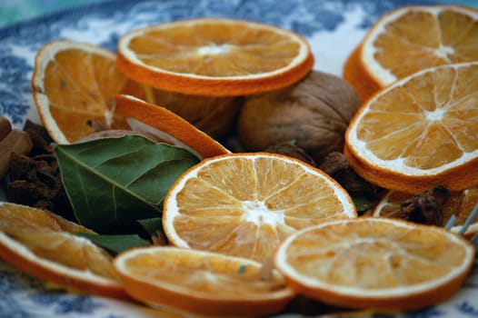 christmans decoration, dried orange and cinammom