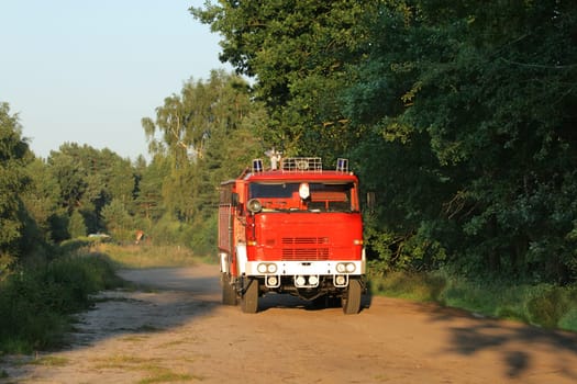 Old fire truck on the rural road