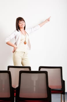 business woman with pocket level