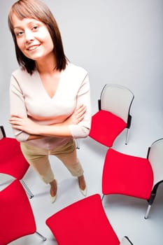business woman with pocket level
