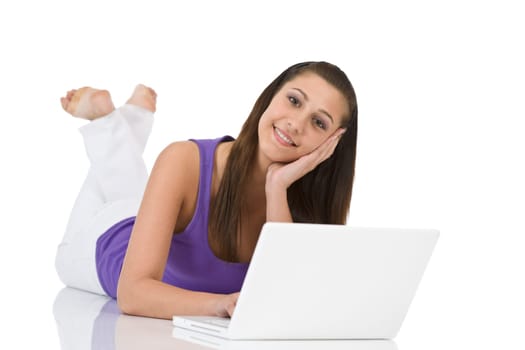 Student - teenager woman with laptop lying down