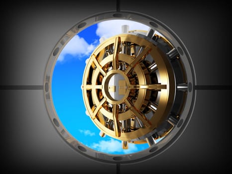 vault bank door and sky