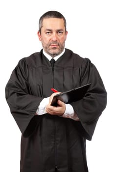Serious male judge writing