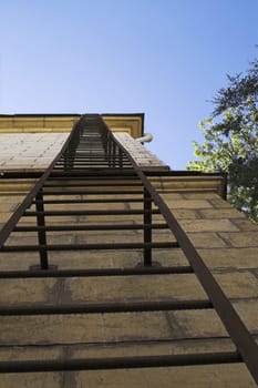 Emergency Stairs on Old Apartment Building Wall.