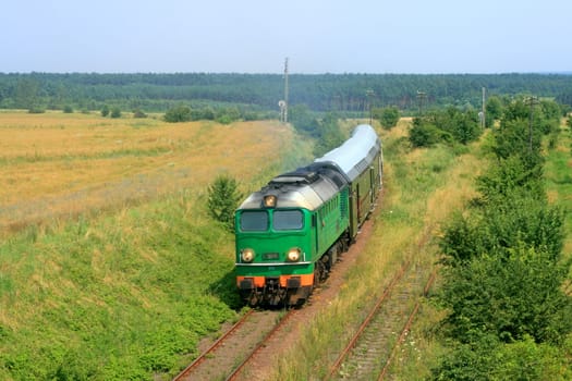 Passenger train passing the route