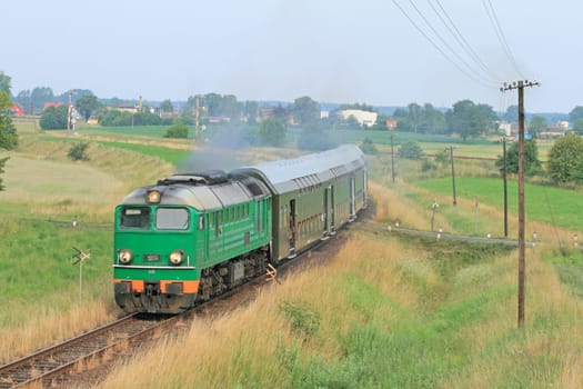 Passenger train passing the route