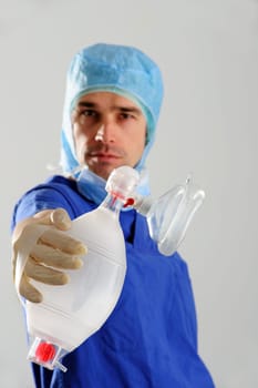 doctor with anesthesia-bag