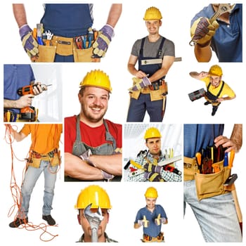 people at work, collage picture of different manual workers