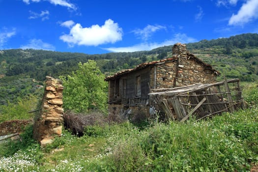 old house under the blue sky