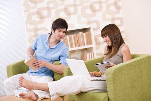 Student - two teenager reading book home