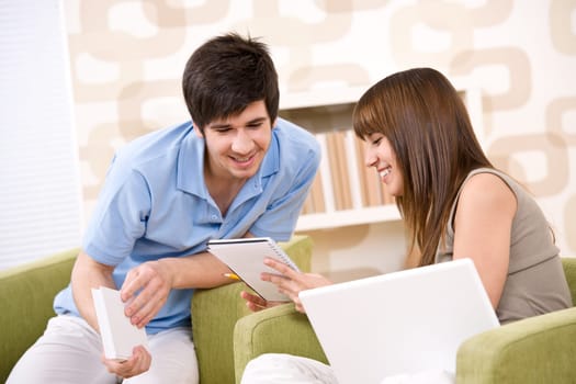 Student - two teenager reading book home