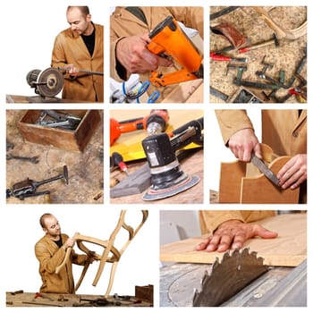 young caucasian carpenter at work detail image