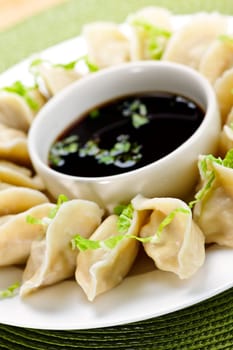 Steamed dumplings and soy sauce