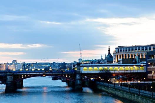 View on Thames river at nighttime, London